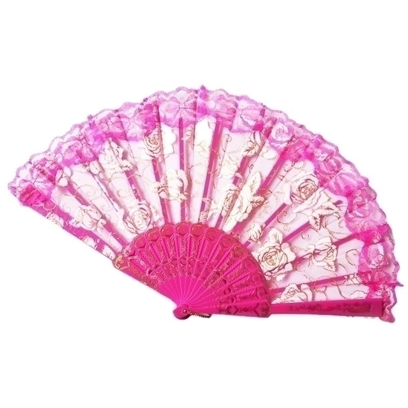 New Solid Color Plastic Women’s Lace Rose Folding Fan