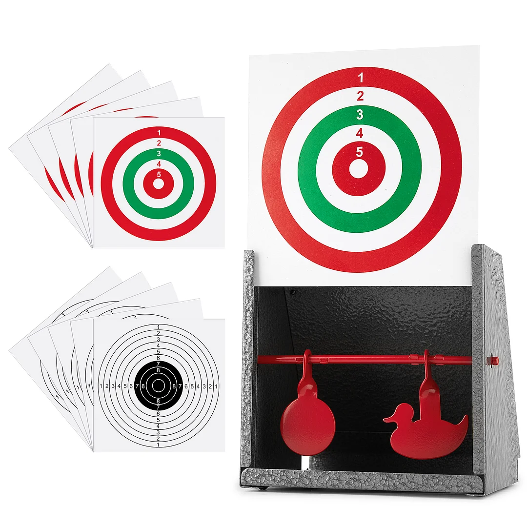 GearOZ BB Trap Target, Paper Target and Resetting Metal Silhouettes Shooting Targets for Pellet Gun Airsoft BB Gun Grey/Yellow