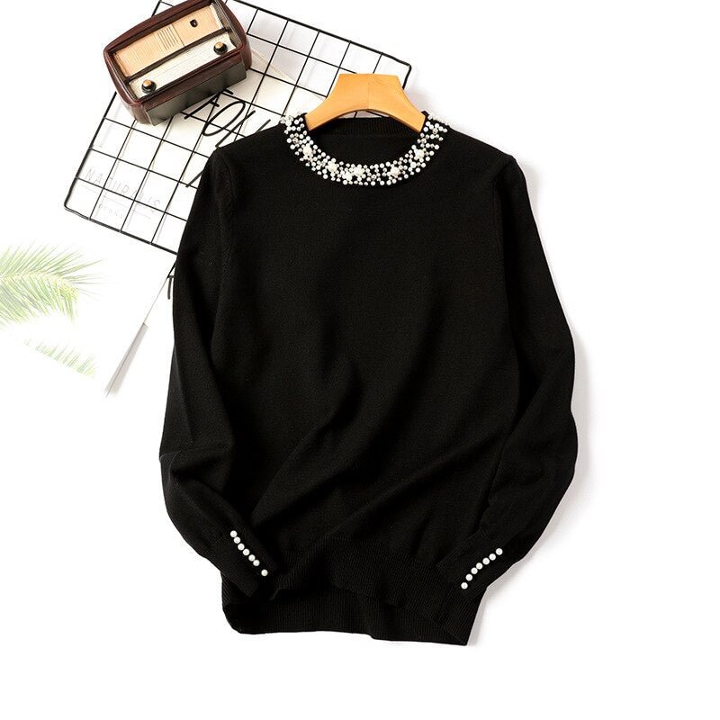 2021 New Autumn winter women Temperament sweaters and pullovers long sleeve casual Pearl sweater slim knitted jumpers Sweater