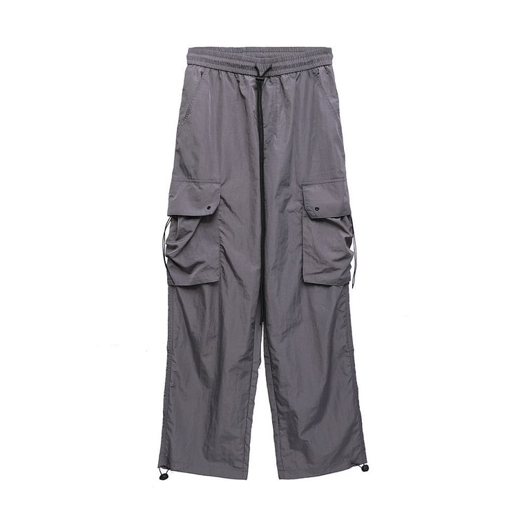 Men's Multi-Pocket Large Size Retro Sports Elastic Waist Wide-Leg Pants Street Trend Drawstring Jogger Pants Men Pants