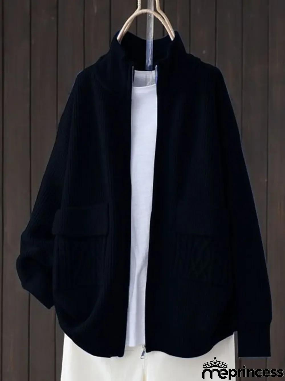 Women's Retro Literary Loose Casual Zipper Cardigan Sweater