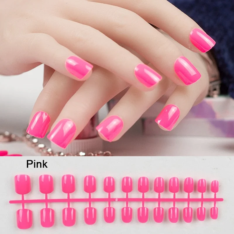 5 Sets/Lot 24pcs Artficial Nails Pure Color Fake Nails Art Decoration Short Square Head Full Cover False Nail Art Tips Display-Nail Inspo
