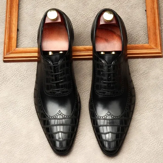 Men's Black Crocodile Patterned Oxford Dress Shoes