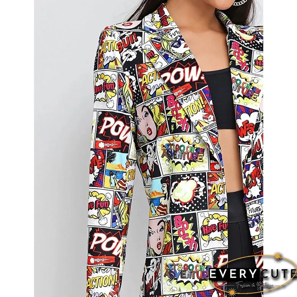 Multicolor Printed Single Button Cotton Blend Blazer