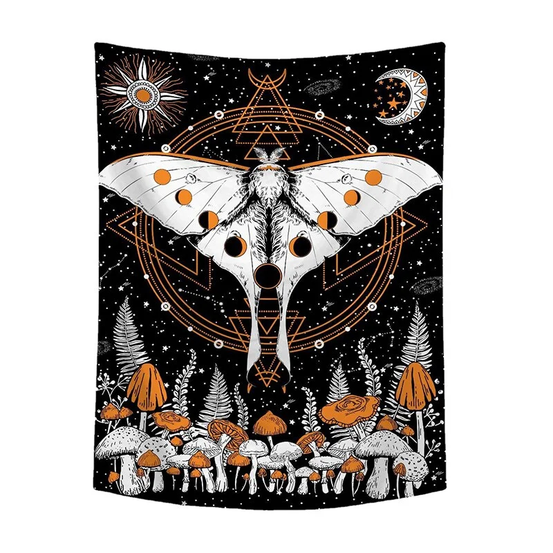 Floral Moon Tapestry Mushroom Trippy Moth Wall Hanging Moon Phase Celestial Star Tapestries Room Bedspread Throw Cover Decor