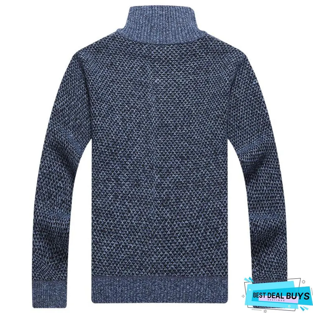 Men Warm Thick Velvet Winter Pullovers Zipper Mandarin Collar Man Casual Clothes Big Size Sweaters Top