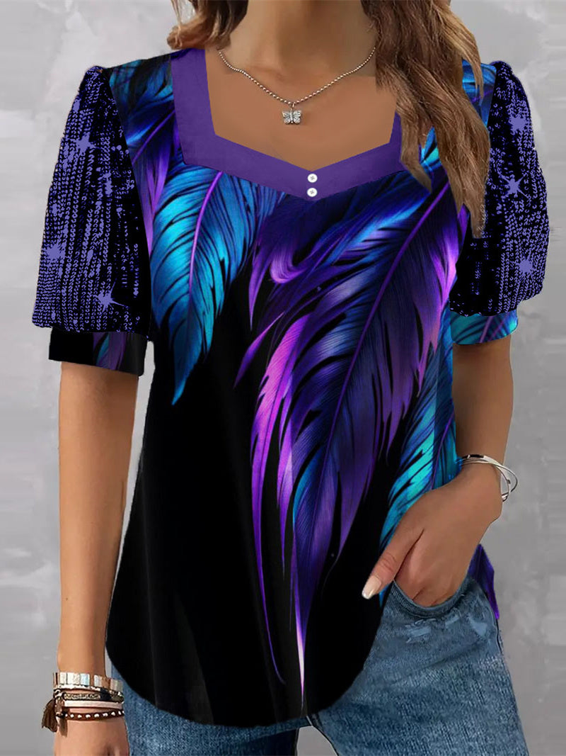 Women Long Sleeve V-neck Graphic Floral Printed Top