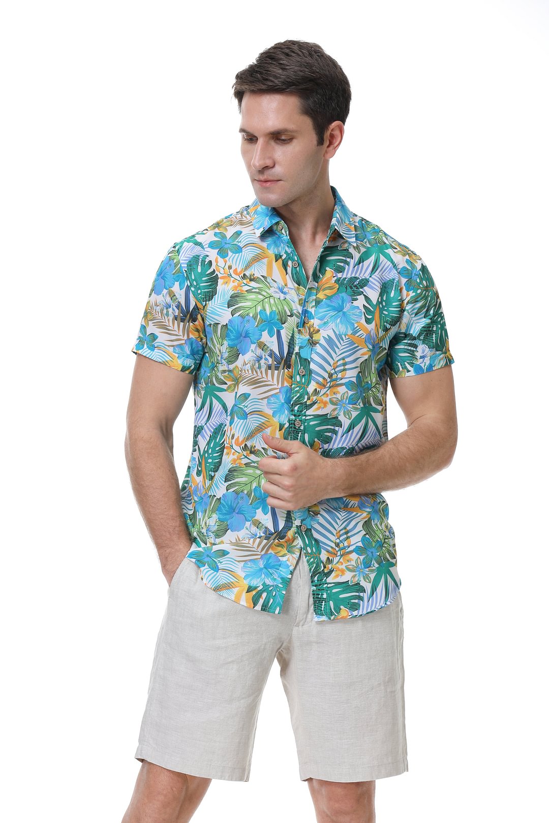Men's Aloha Beach Shirt White Leaf Alex Vando Fashion