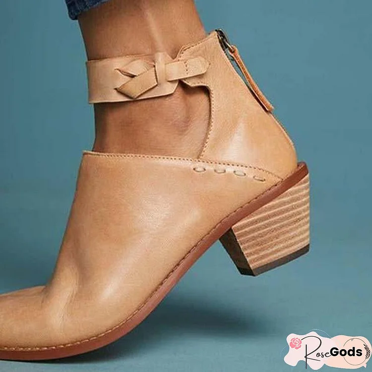 Chunky Heel Zipper Breathable Comfortable Shoes