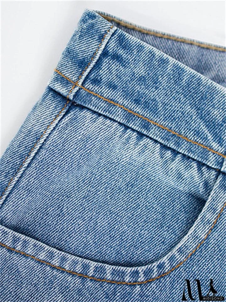 MidiSono - Youth Campus Style Extra Loose Straight-Leg Light Blue Denim Jeans for Women