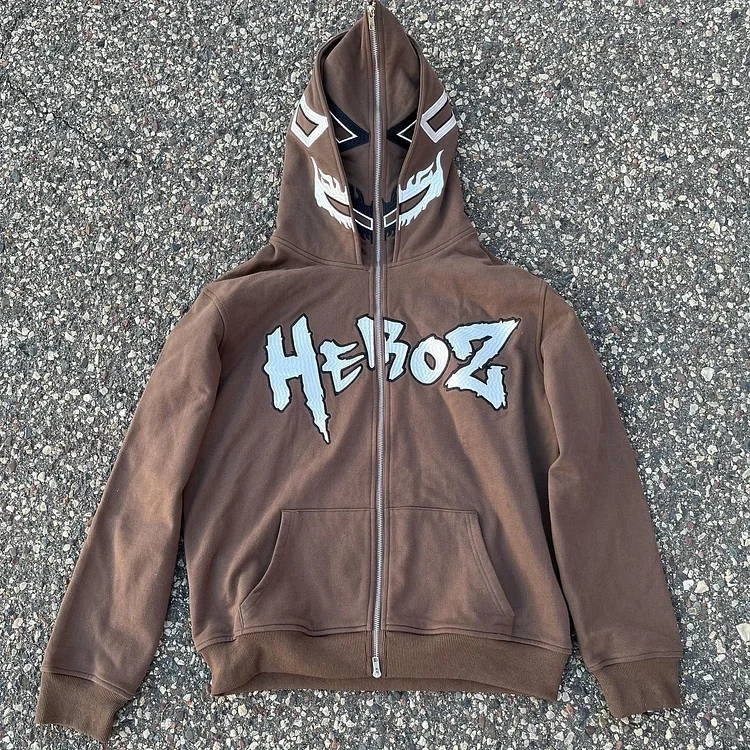 Y2k Printed Jacket Long Sleeve Full Zip Up Hoodie Double Hoodie at Hiphopee
