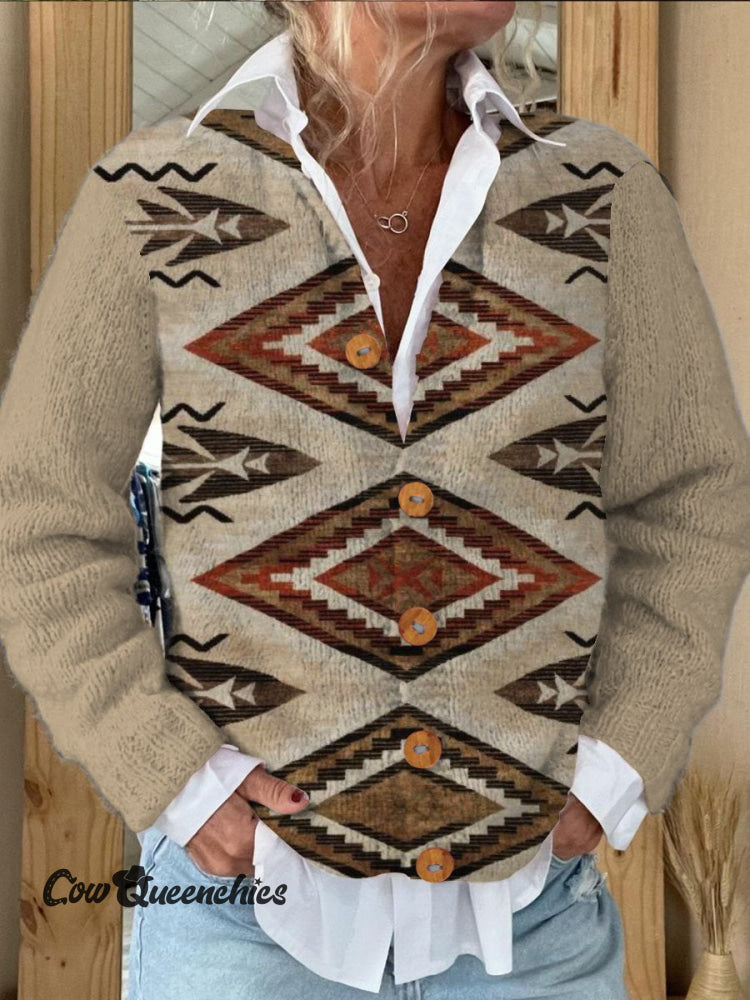 Vintage Aztec Print Buttoned Cardigan Sweater / S