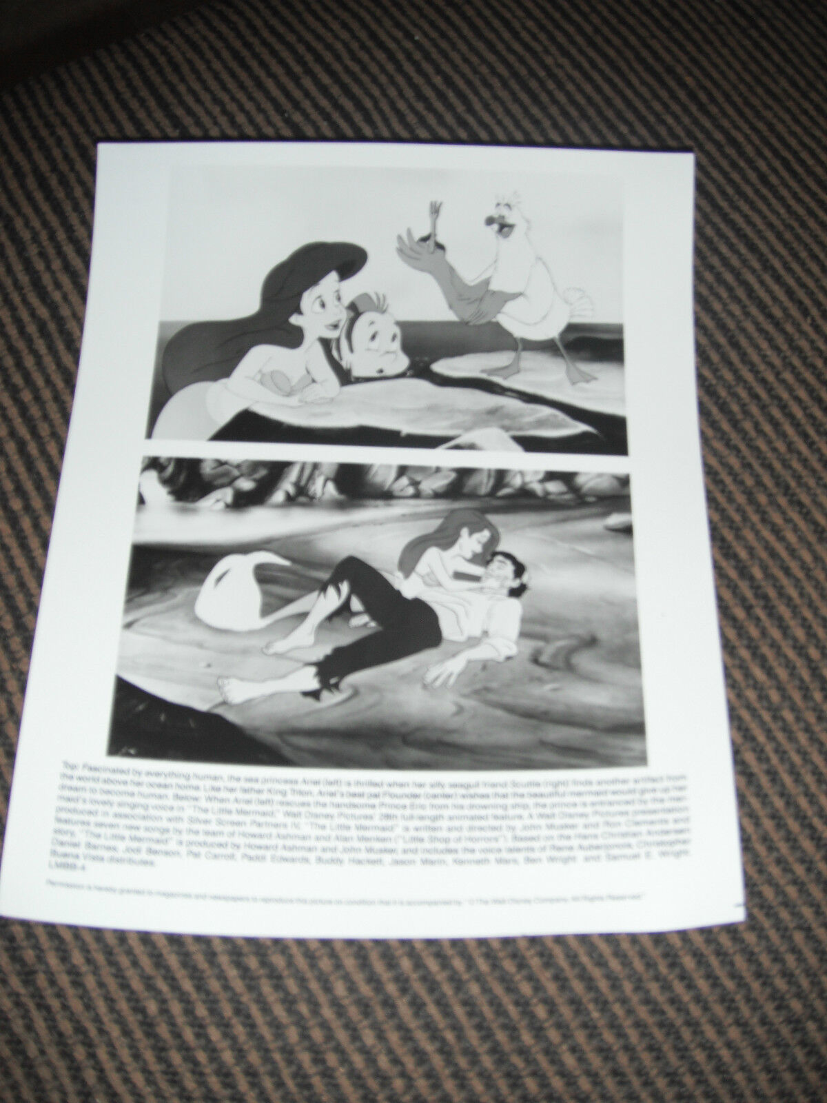 The Little Mermaid Ariel Disney B&W 8x10 Promo Photo Poster painting Original Lobby 1989