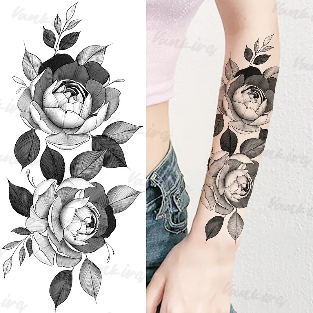 Sdrawing Peony Temporary Tattoos For Women Girls Realistic Anchor Butterfly Flower Fake Tattoo Sticker Sexy Body Arm Tatoos DIY