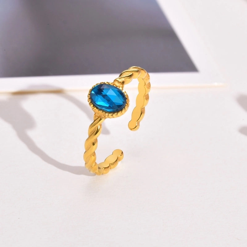 Fashion Oval 201 Stainless Steel Zircon Inlay Stainless Steel Rings