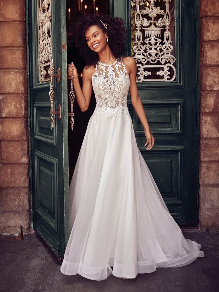 Promsstyle Lace round neck sleeveless mopping length tulle dress Prom Dress 2023