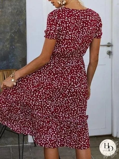 All Over Print Frill Trim Dress for Women
