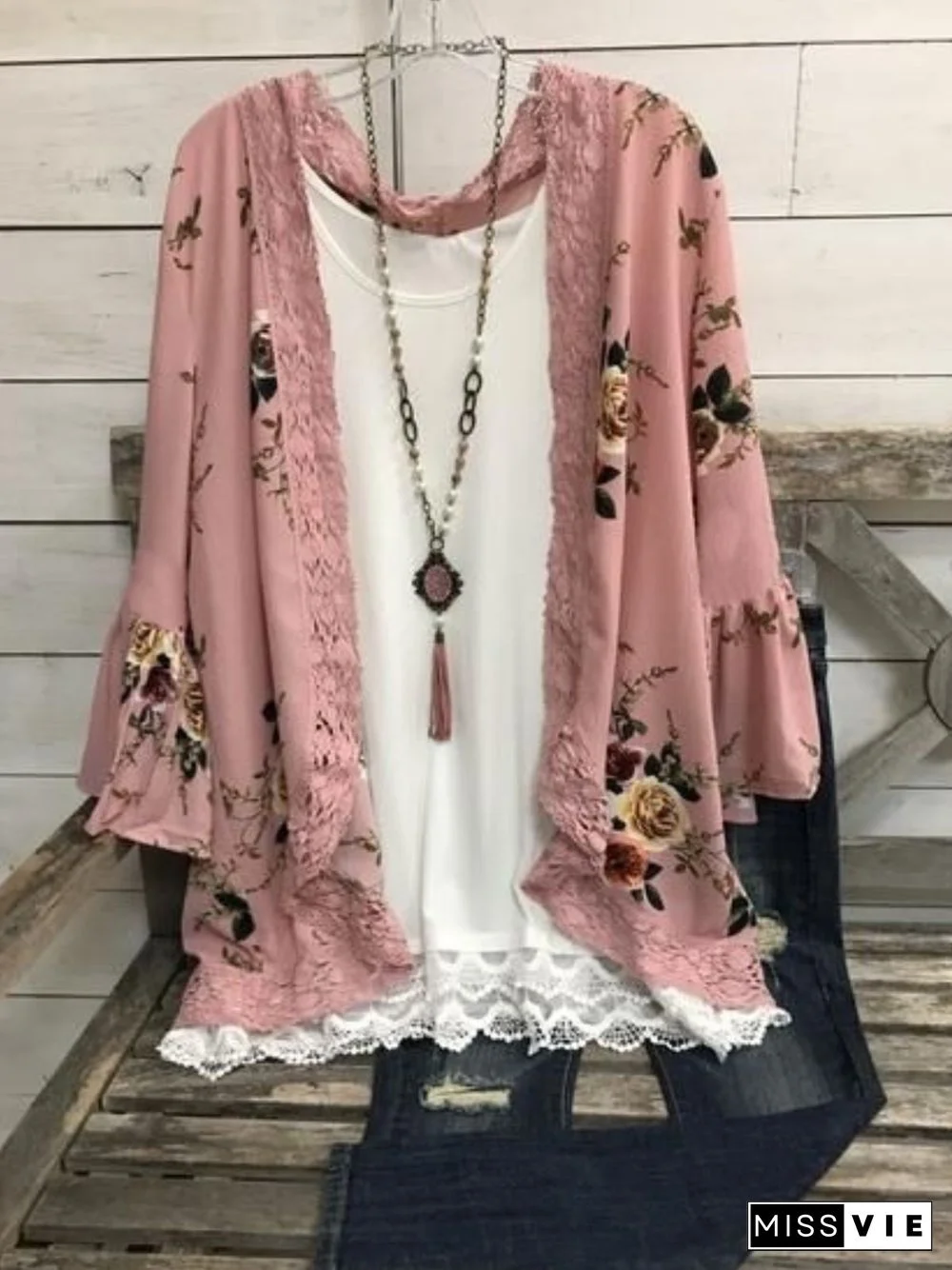 Casual Long Sleeve Plus Size Printed Cardigan