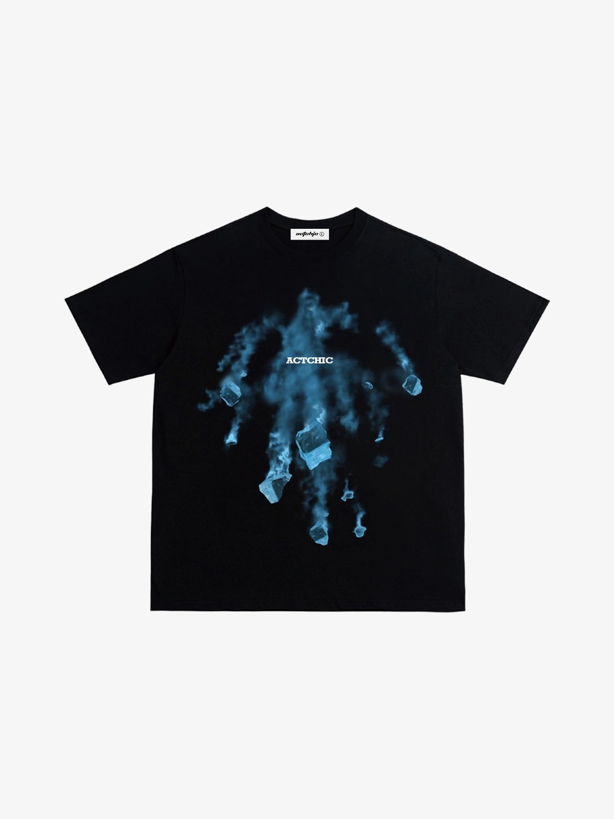 Black Act Chic Falling Ice Cubes Print Unisex Tee Front