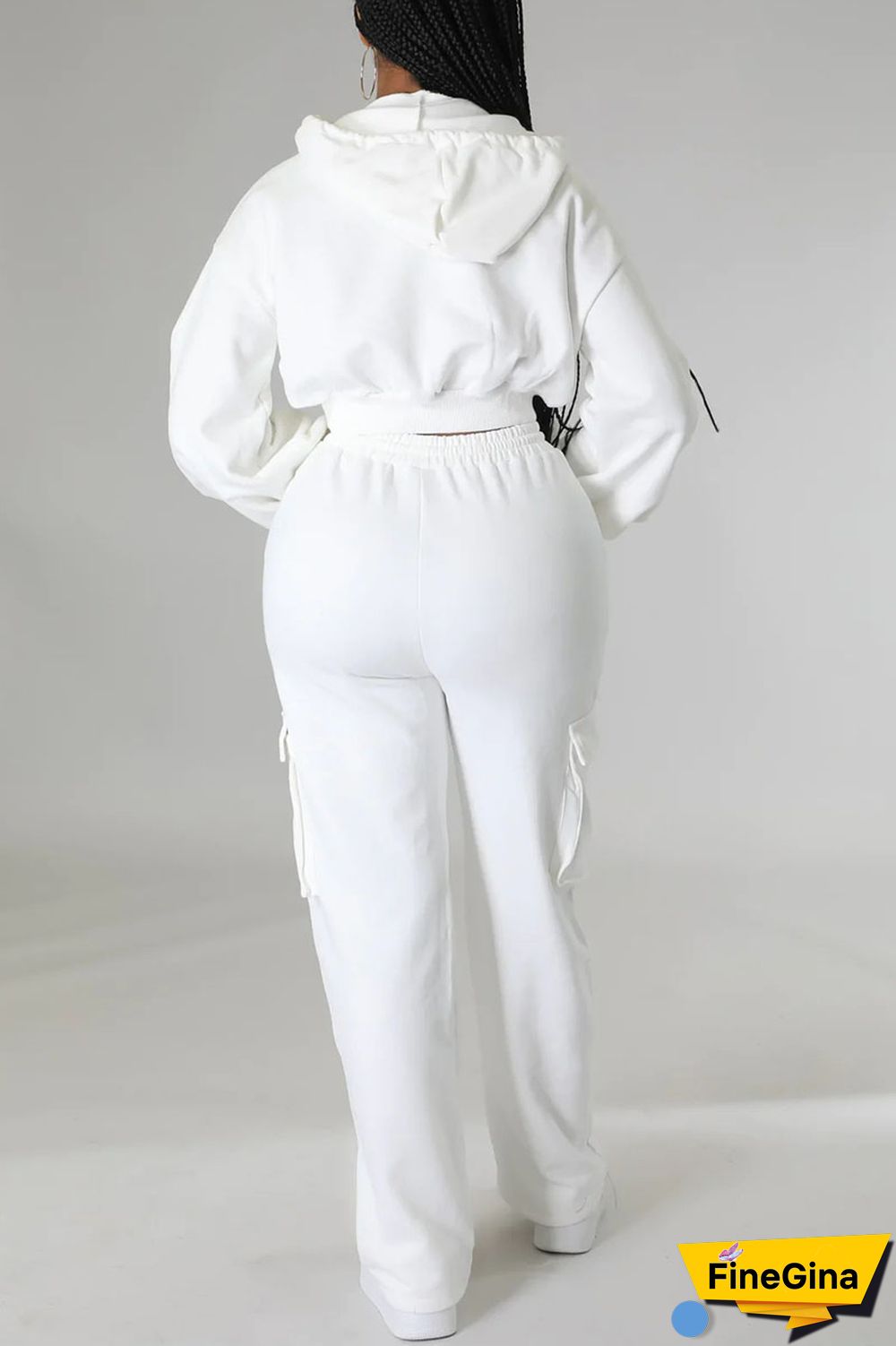 White Casual Solid Patchwork Hooded Collar Long Sleeve Two Pieces