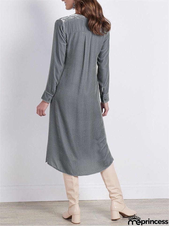 Female Elegant Soft Smooth Solid Pleuche Dresses