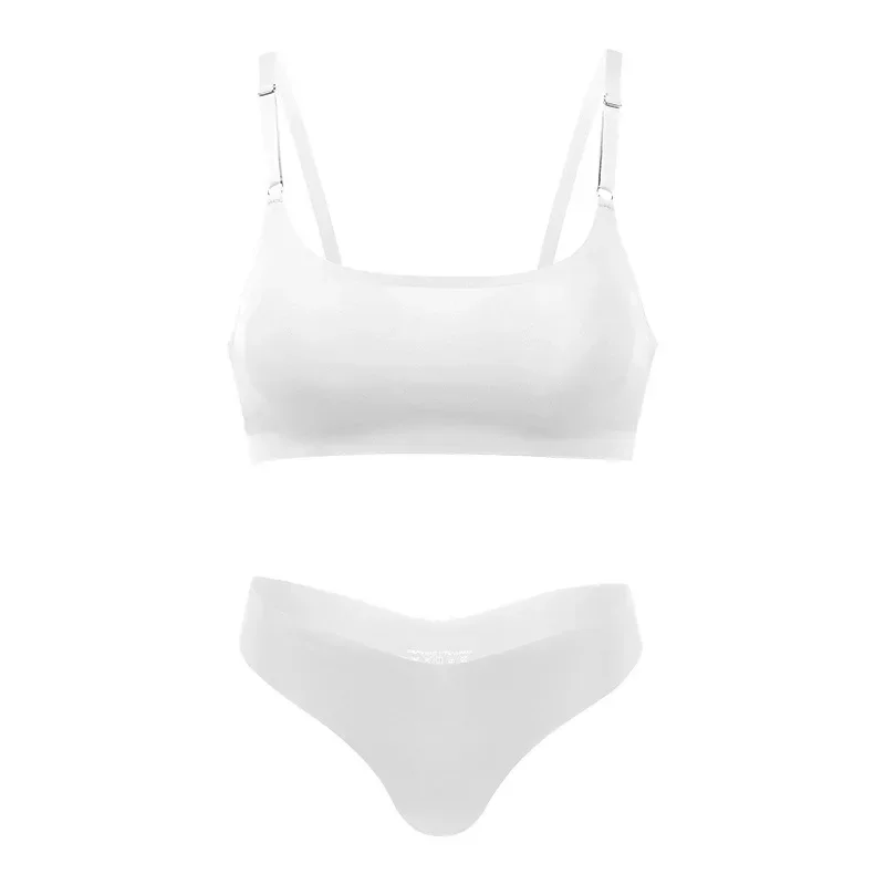 Gamehomew Ice Silk Seamless Wireless Bras and Women Underwear Set Ladies Smooth Comfortable Thin Underwea Inner Solid Underwear Bra Set