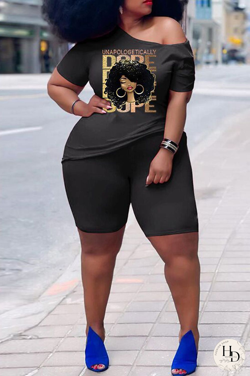 Rose Red Casual Print Basic Oblique Collar Short Sleeve Two Pieces