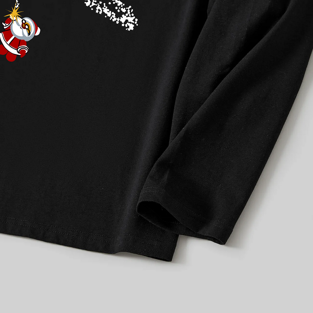 Santa Claus and Christmas Tree Print Black Long Sleeve Top with Green and Black Plaid Family Matching Pajamas