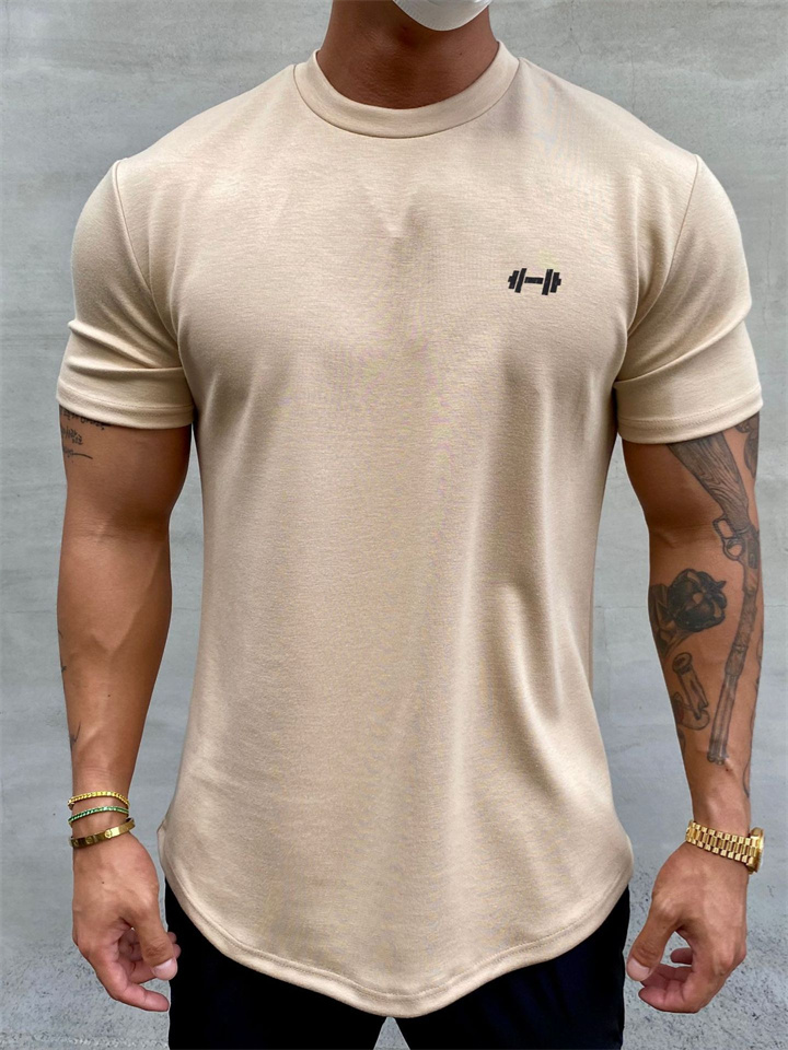 Men's Slim Show Muscle Round Hem Cotton Spring Summer Solid Color Training Slim Sports Short Sleeve T-Shirt