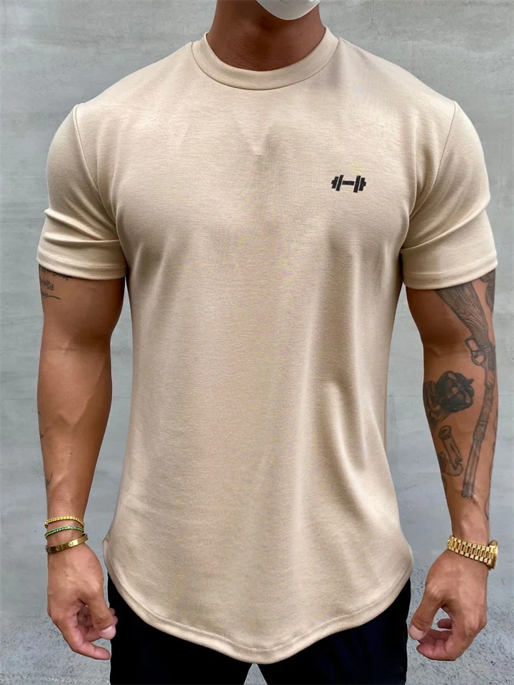 Men's Slim Show Muscle Round Hem Cotton Spring Summer Solid Color Training Slim Sports Short Sleeve T-Shirt | 168DEAL