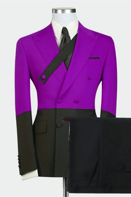 Peaked Lapel David Elegant Purple Wedding Tuxedo With Double Breasted | Ballbellas Ballbellas
