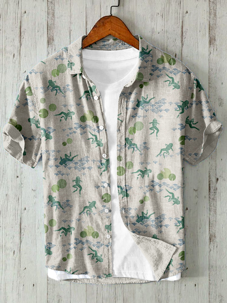 Comstylish Frogs & Waves Art Linen Blend Cozy Shirt