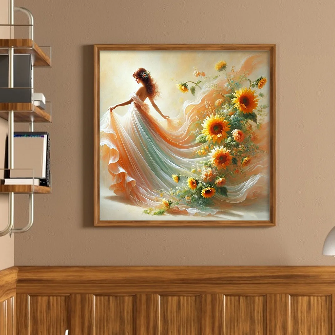 Orange Flower Girl Full 11CT DIY Stamped Cross Stitch Kits 45x45cm Home Decor