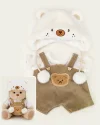 Getahug White Mink Hat Brown Overalls Bear | Handmade Jointed Teddy Bear Gift
