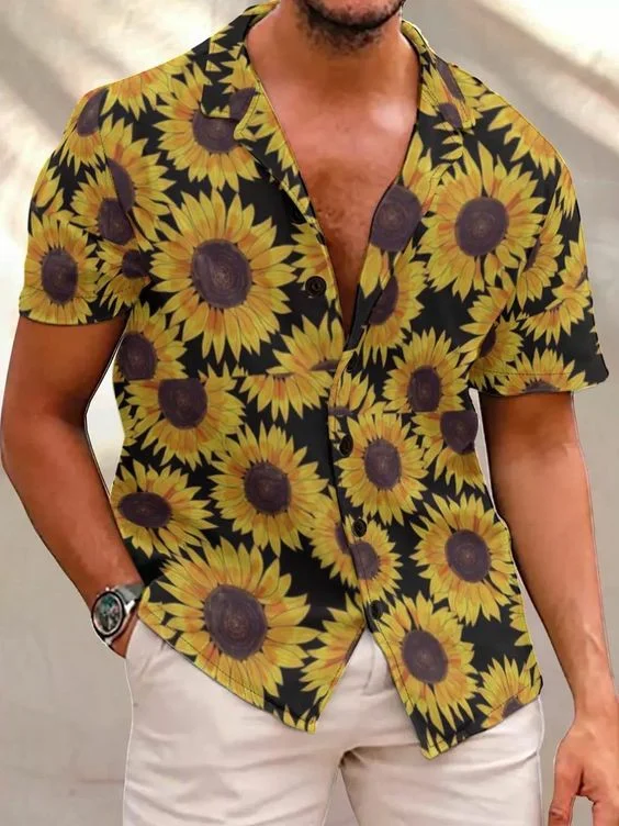 Men's Casual Chrysanthemum Print Short Sleeve Shirt