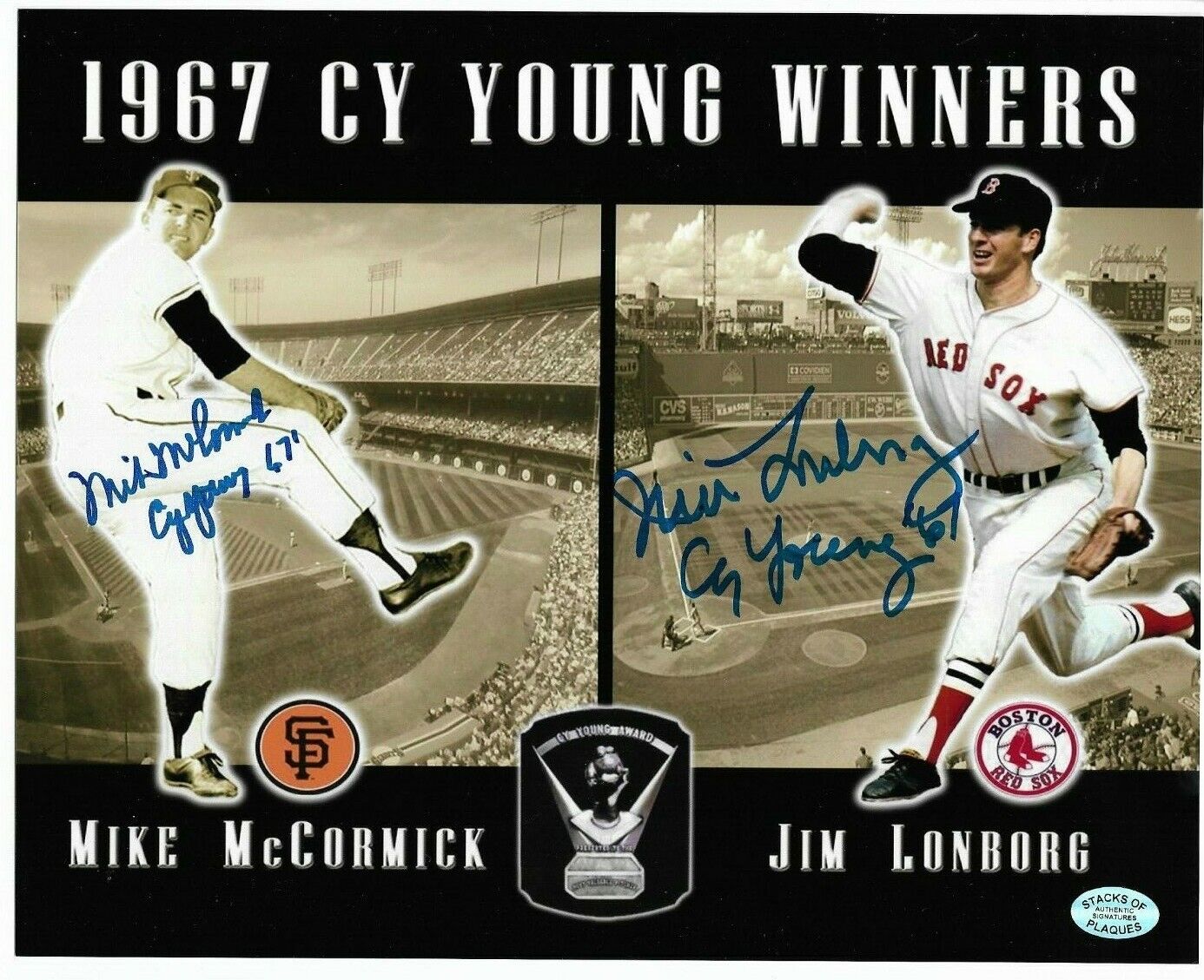 Jim Lonborg Mike McCormick Signed 8x10 Baseball Photo Poster painting 1967 Cy Young Winners SOP