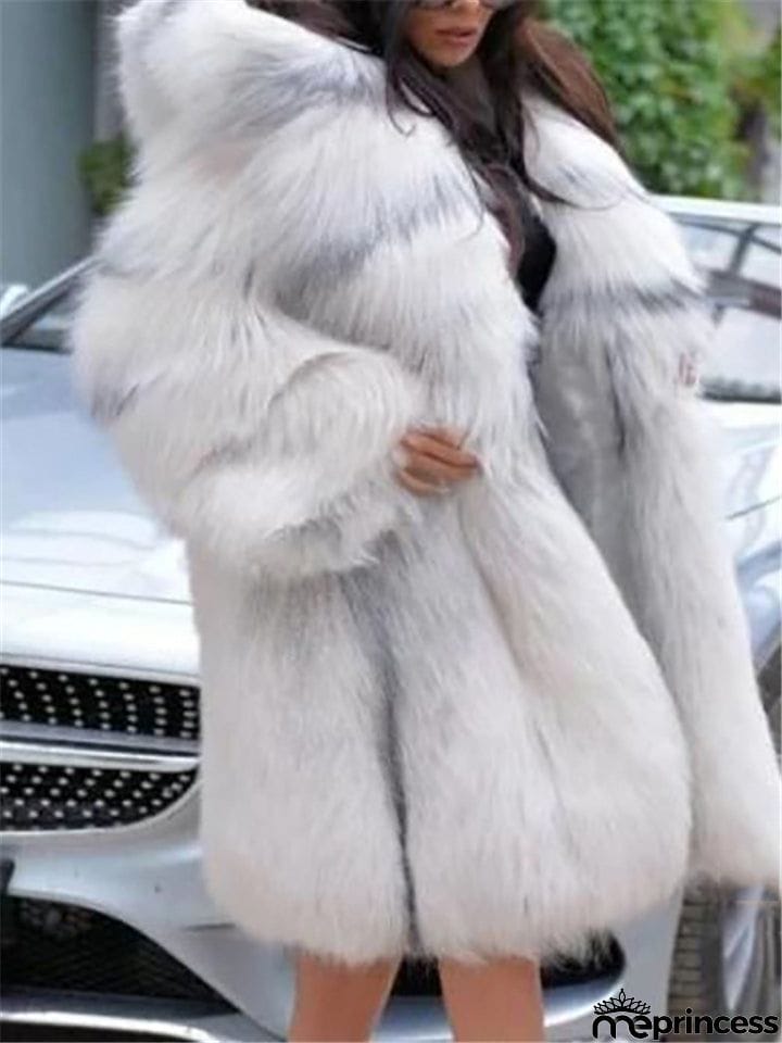 Oversized Extra Cozy Warm Fur Collar Knee-Length Hooded Chunky Outerwear