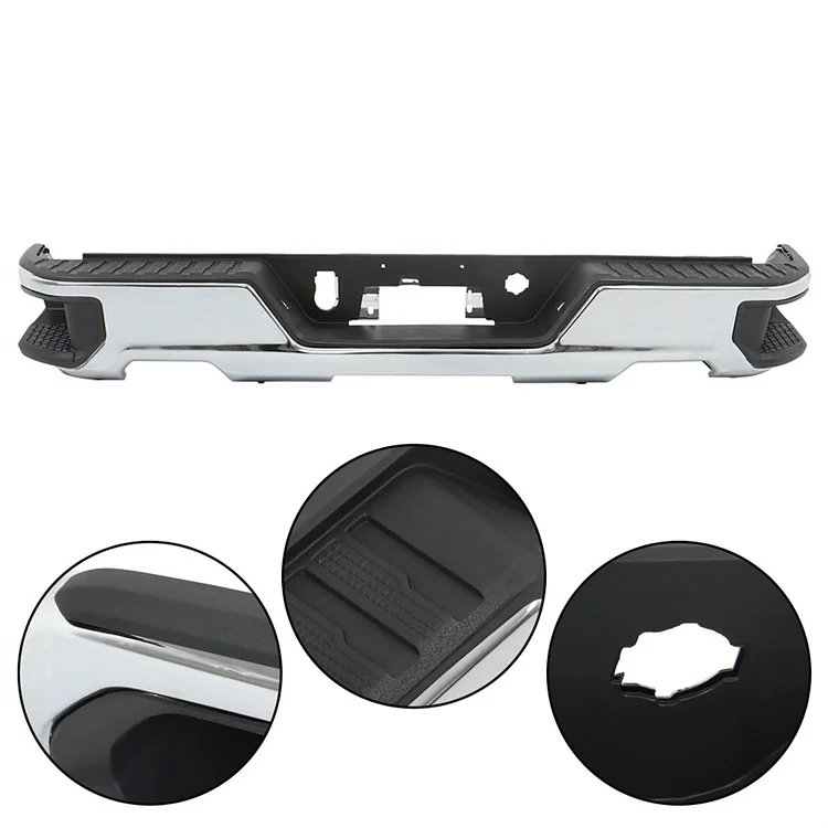 SEBLAFF Chrome Rear Bumper Replacement for 2019-2023 Silverado Sierra 1500 with Exhaust Holes without Park Assist Sensor Holes GM1103218