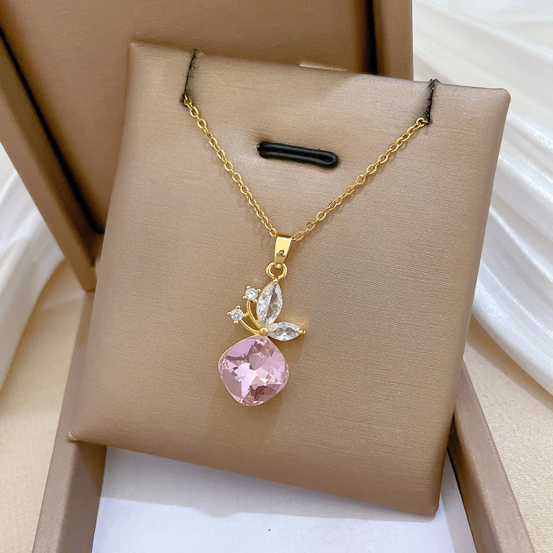 Simple Butterfly Full Diamond Fashion Gorgeous Full Diamond Necklace Female Versatile Clavicle Chain Titanium Steel