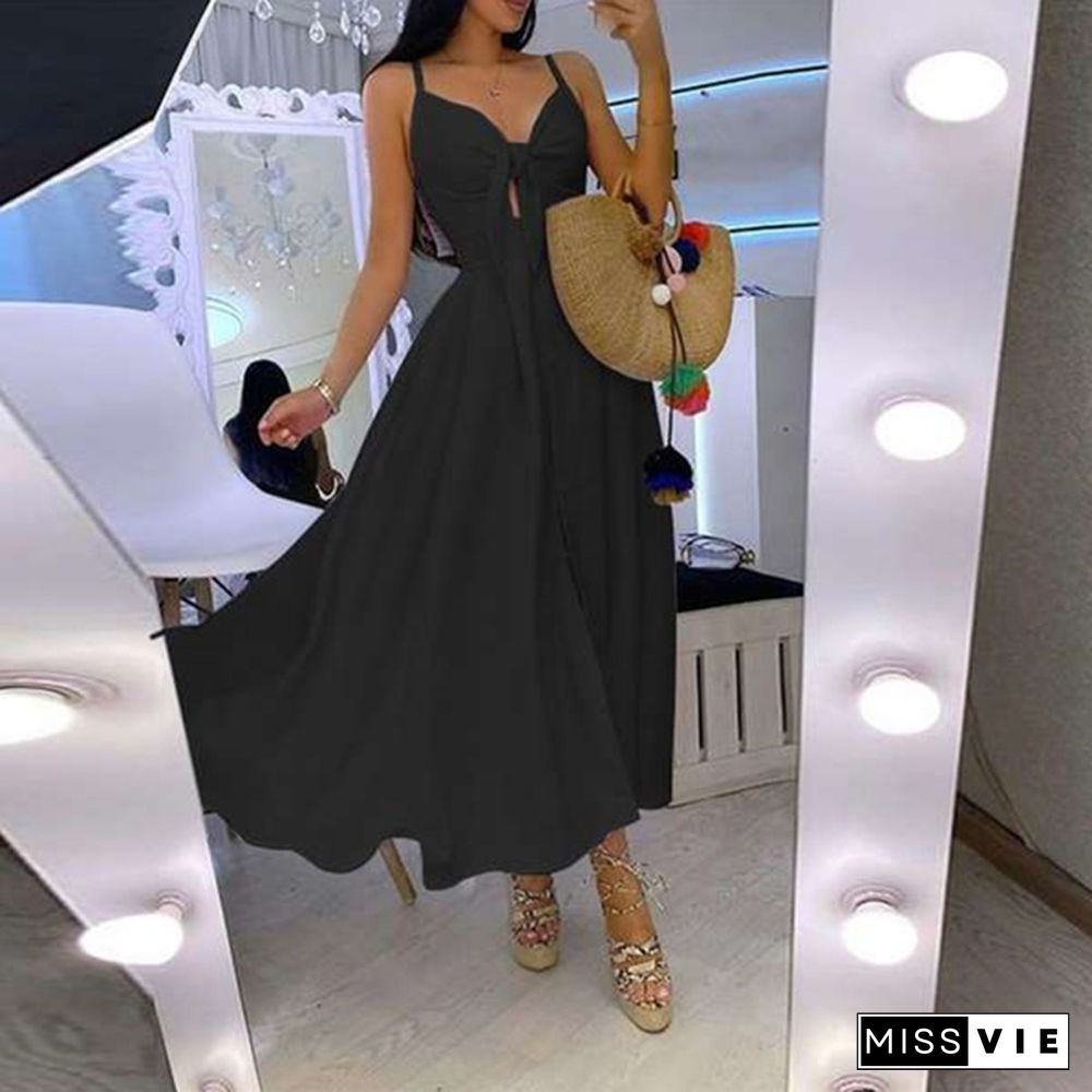 Women Fashion V-neck Tie Waist Floral Sling Dress