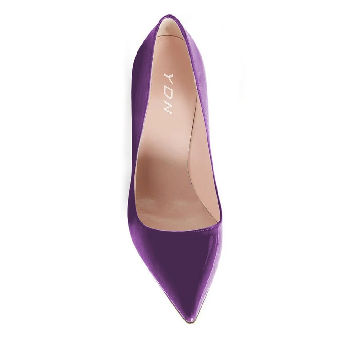 YDN Shiny Purple Pointed Toe Stiletto Heel Pumps for Women
