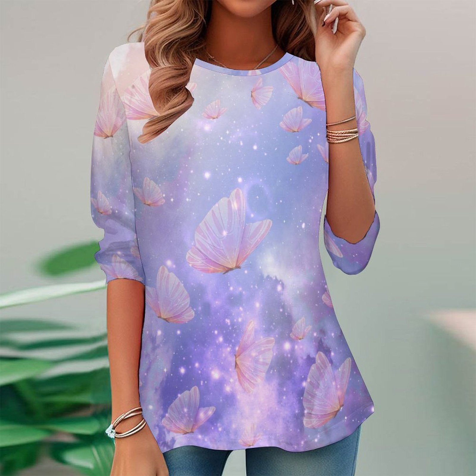 Women Long Sleeve V-neck Graphic Floral Printed Top