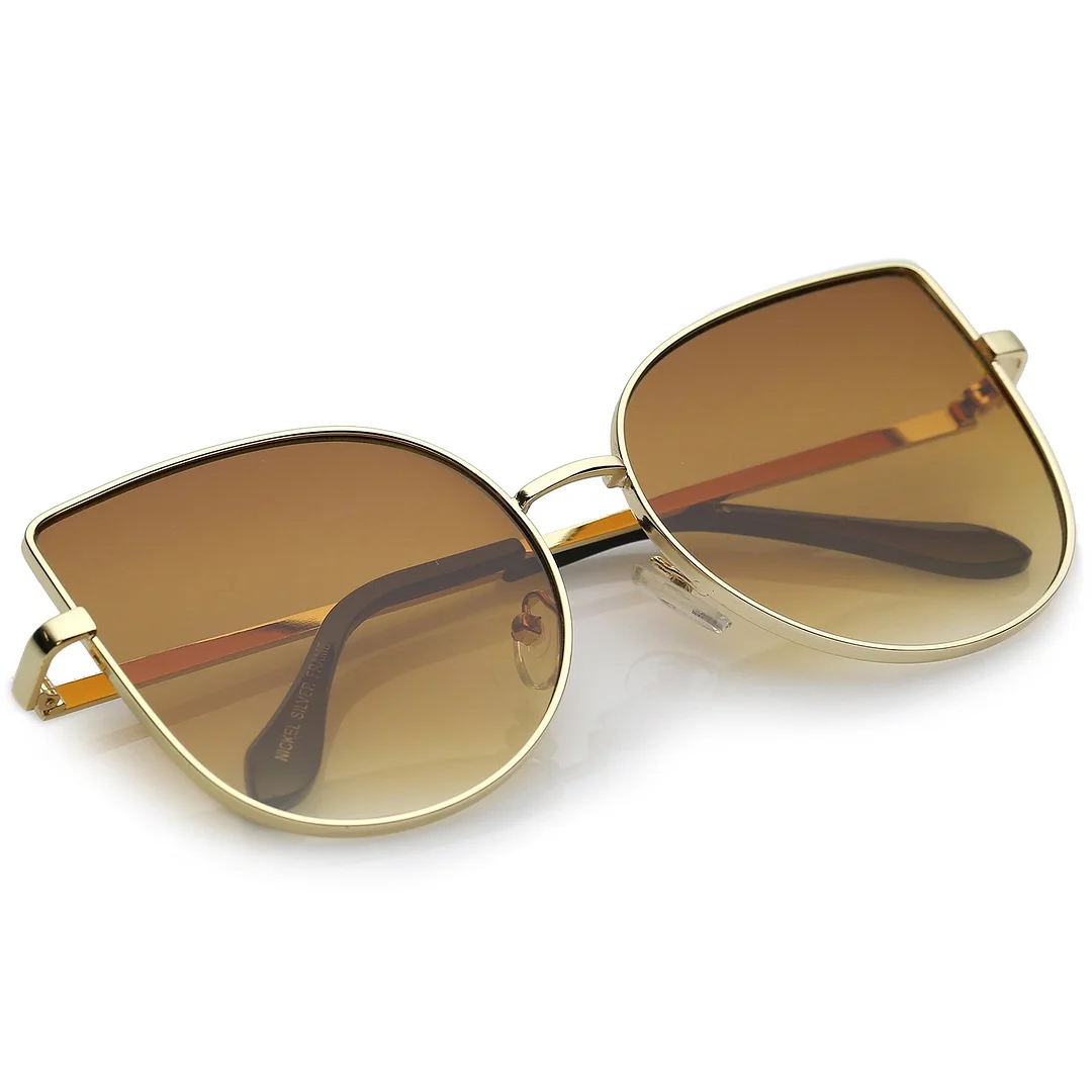 Women's Oversize Metal Cat Eye glasses With Pink Mirror Flat Lens 58mm