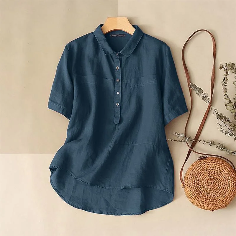 ZANZEA 2022 Oversized Women Short Sleeve Tops Summer Lapel Neck Blouse Solid Female Loose Casual Buttons Blusas Mujer Work Shirt
