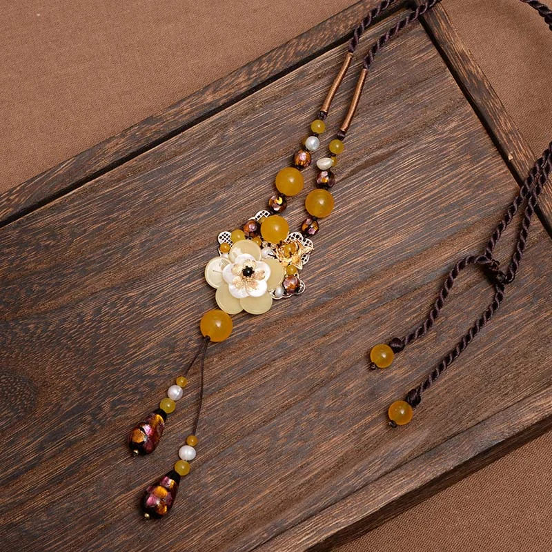 Tibetan Yellow Agate Blessing Necklace Pendant