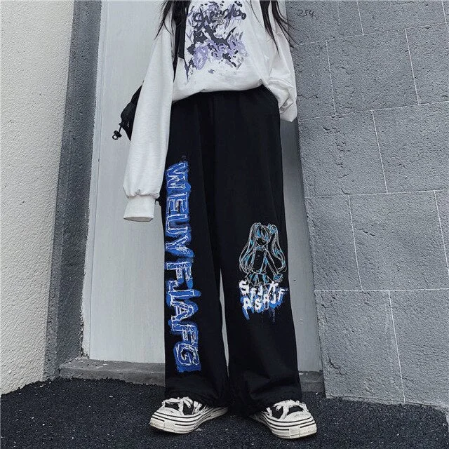 Hip Hop Black Y2k All-match trousers kawaii Bottom