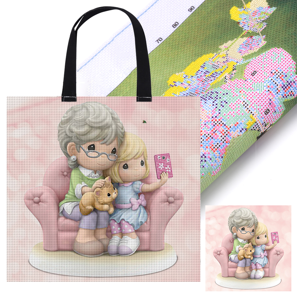 Precious Moment Doll 11ct Diy Stamped Cross Stitch Shopping Bag 40 40cm 15 75 15 75in