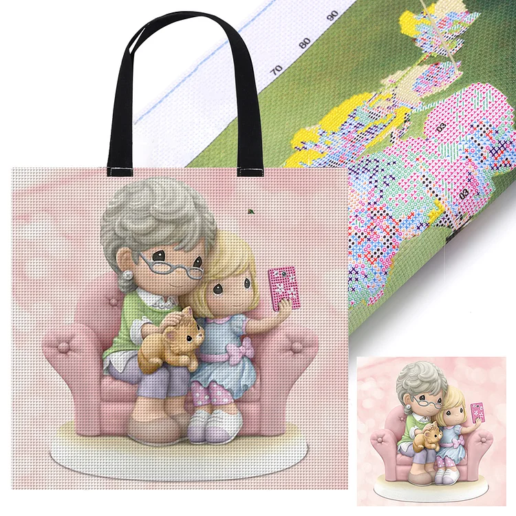 Grandmother and Child - 11CT Stamped Cross Stitch Canvas Clutch Bag(40*40cm)