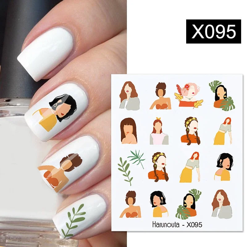 Harunouta Autumn Flowers Leaves Line Patter Nails Sticker Nail Art Decorations Decals Water Transfer Slider Foil Manicures Wraps-Nail Inspo