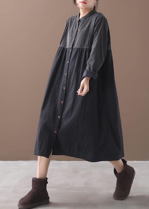 VCSHOES o neck Button patchwork black plaid Dress
